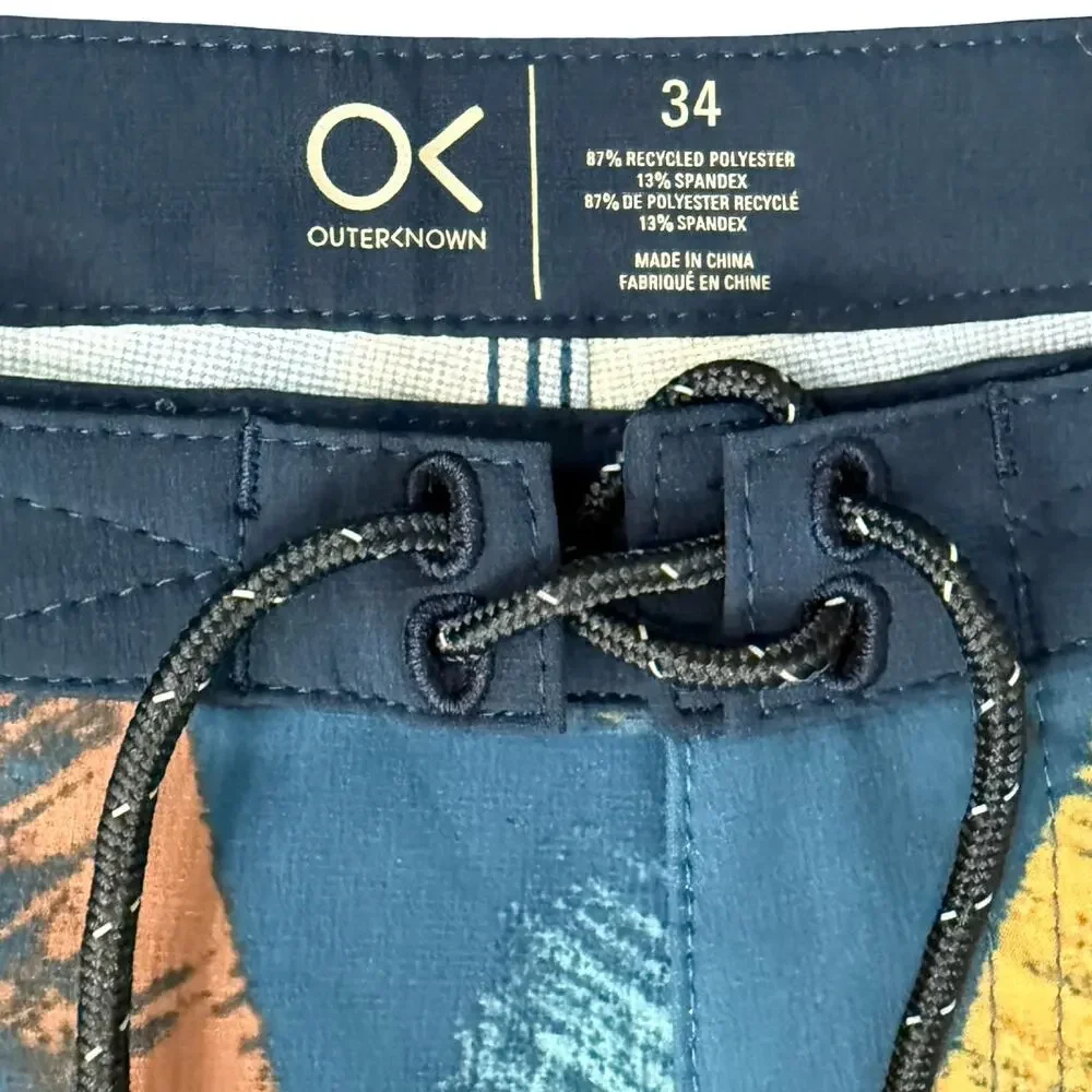 Outerknown Blue Pink Yellow Orange Brush Strokes Men's Swim Shorts Trunks sz 34